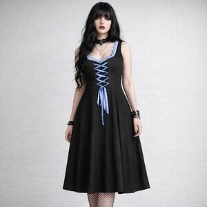 Scarlet Darkness Dress Womens L Black Fit & Flare Corset Ruffle Scoop Neck